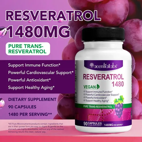 Vista 2 de Resveratrol 100% natural – 1480 mg por porción, 90 cápsulas vegetales, 99% puro Trans-Resveratrol, antioxidante para un envejecimiento saludable