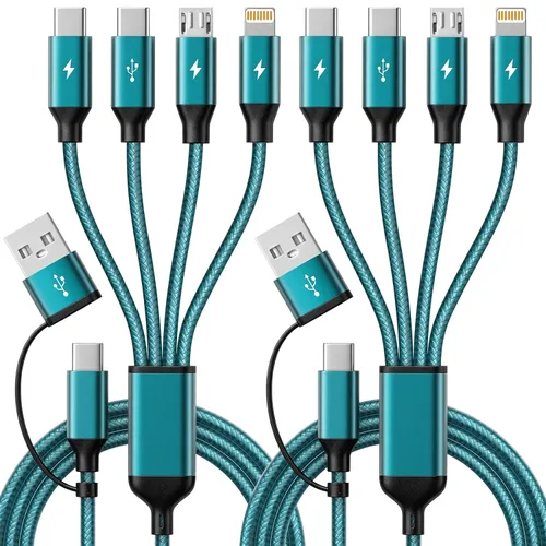 Vista 10 de Cable divisor USB C multi carga para múltiples dispositivos, cable de carga rápido 4 en 1, cable de carga de teléfono USB C trenzado con 4 Azul
