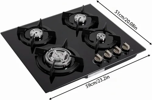 Vista 6 de 24 x 20 pulgadas, 4 quemadores, estufa de gas integrada de acero inoxidable con combustible dual convertible de GN/LPG con protección de termopar