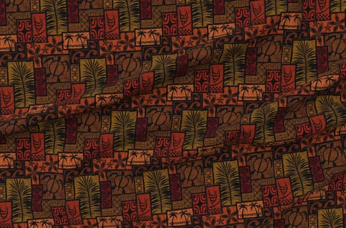 Vista 4 de Spoonflower Tela - Negro polinesio hawaiano hawaiano Tiki Tropical Retro impreso en tela de gasa Fat Quarter - Costura Ropa de moda Vestidos