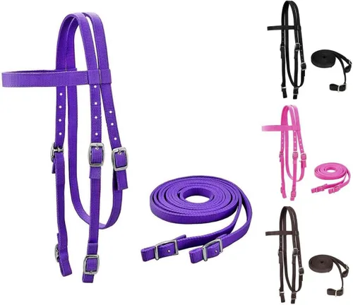 Vista 4 de Tahoe Tack Cabecera de nailon de doble capa lisa con riendas
