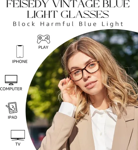 Vista 4 de FEISEDY Gafas de luz azul de moda rectangulares para mujer, marcos pequeños retro vintage, gafas de moda de los 90 cuadradas B0255