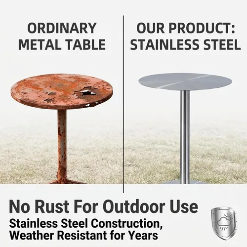 Vista 3 de Stainless Steel Bistro Table, Round or Square, Brushed Metal, 40-80cm