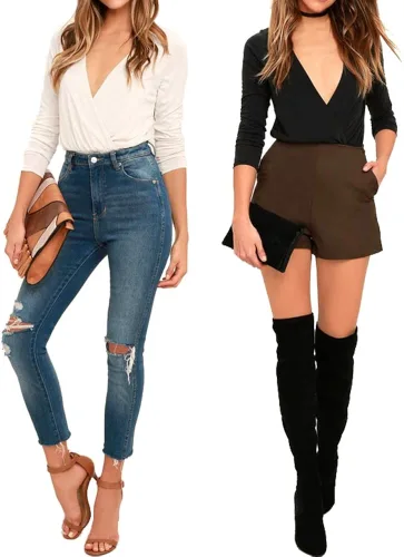 Vista 5 de LINMON Body de manga larga para mujer, con cuello en V, elástico y fruncido