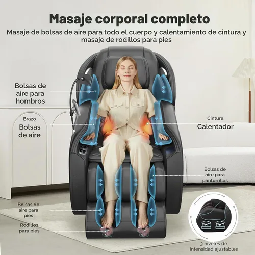 Vista 7 de Real Relax Sillón de masaje de cuerpo completo con controlador de teléfono único, sillón reclinable 3D SL-Track de gravedad cero con control