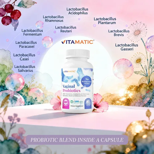 Vista 6 de Vitamatic Probióticos vaginales para mujeres – 20 mil millones de UFC, equilibrio de pH y control de olores, 60 cápsulas DR con prebióticos
