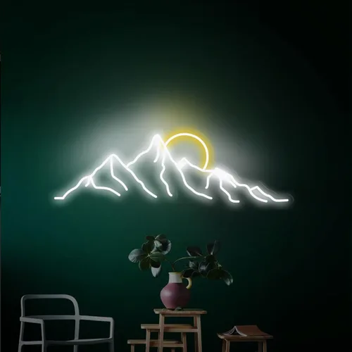 Vista 9 de Letrero de neón LED con diseño de montaña y puesta de sol de 18 pulgadas, letrero de neón con diseño de montaña y amanecer, regalos para la oficina