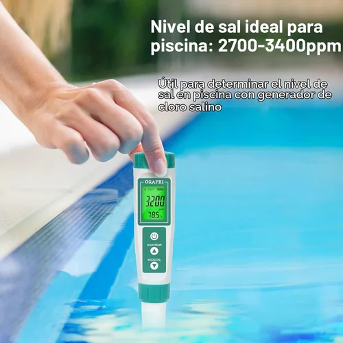 Vista 3 de Probador de agua salada para piscina profesional Medidor de salinidad para piscina y spa de cloruro de sodio Rango 0-9000ppm