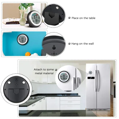 Vista 2 de Higrómetro de termómetro para interiores y exteriores,Medidor electrónico inalámbrico de humedad de temperatura,Pantalla táctil redonda Termómetro