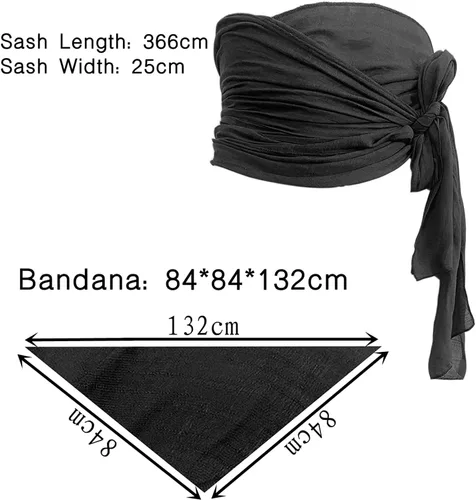 Vista 2 de Pirate Cosplay Costume Women Men Pirate Head Scarf Hat Accessories Pirate Sash Belt Pirate Bandana Headband Waist Belt