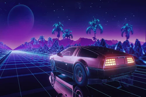 Vista 5 de Telón de fondo para automóvil Cyberpunk de 5 x 3 pies, estilo retro futurista, estilo punk, coche de carreras, automóvil de carreras punk, fondo