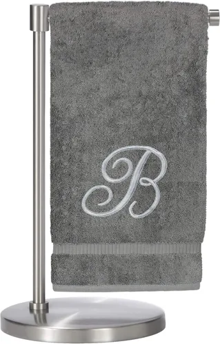 Vista 110 de Script R - Toalla de baño con monograma, regalo personalizado, 27 x 54 pulgadas, juego de 1 toalla bordada con texto dorado, 100% algodón turco Navy