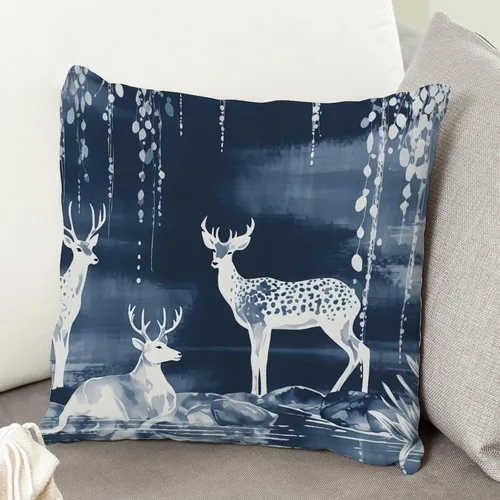 Vista 5 de ArogGeld Fundas de almohada de antílope blanco y flor azul de granja de acuarela animal azul ciervos blancos de lino blanco funda de almohada