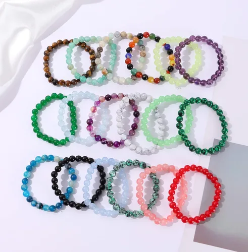 Vista 5 de WAINIS 18 pulseras de cuentas semipreciosas de 0.315 pulgadas para mujer, pulsera de cristal elástico curativo multicolor, Gema, Ónix