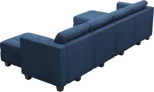 Vista 9 de Belffin Sofá modular modular en forma de U de almacenamiento reversible con tumbonas dobles, juego de sofá modular con tela otomana, color azul