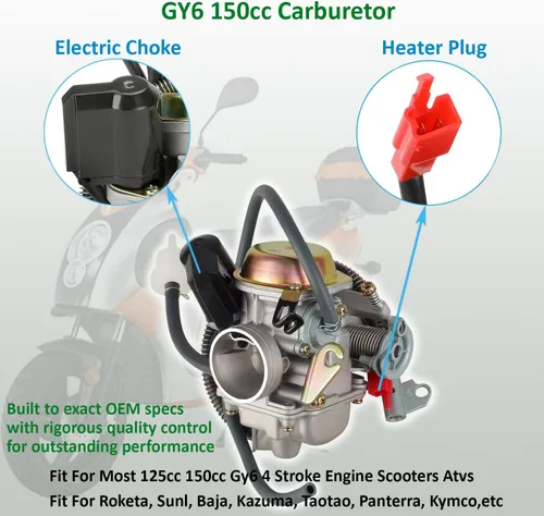 Vista 8 de PD24J GY6 Carburador de 150cc Compatible para Ciclomotor ATV Go Kart Scooter 125cc 150cc 4-Tiempos Motor 150cc Kazuma Taotao Roketa SunL Baja Eagle