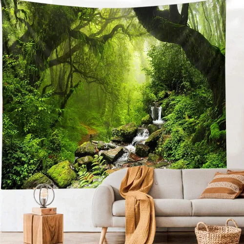 Vista 12 de Llamazing - Tapiz de paisaje forestal para decoración del hogar - Tapiz mágico para sala de estar y dormitorio
