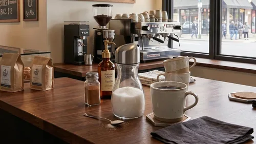 Vista 4 de J&M DESIGN Dispensador de azúcar acrílico con boquilla de acero inoxidable para café, té y hornear, recipiente de 9.5 onzas