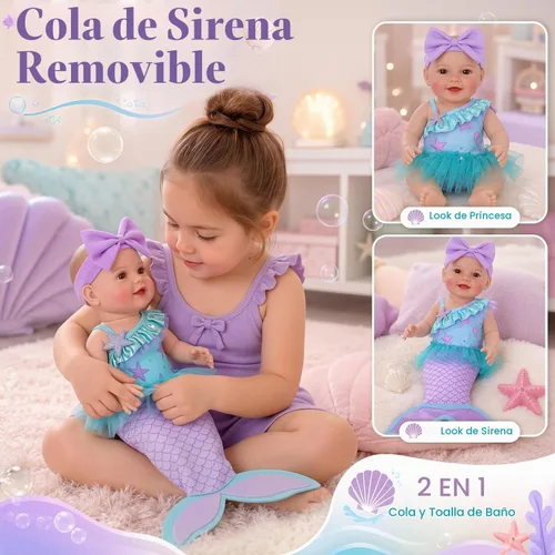 Vista 2 de BABESIDE Muñeca de sirena con juego de sirena extraíble, vinilo completo
