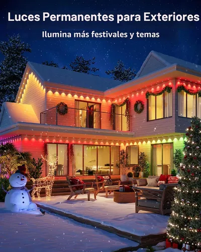 Vista 3 de Luces Permanentes para Exteriores de 111 Pies, 72 Luces RGB para Aleros con Control de Aplicación Remota, IP65 Impermeables Luces de Eternidad