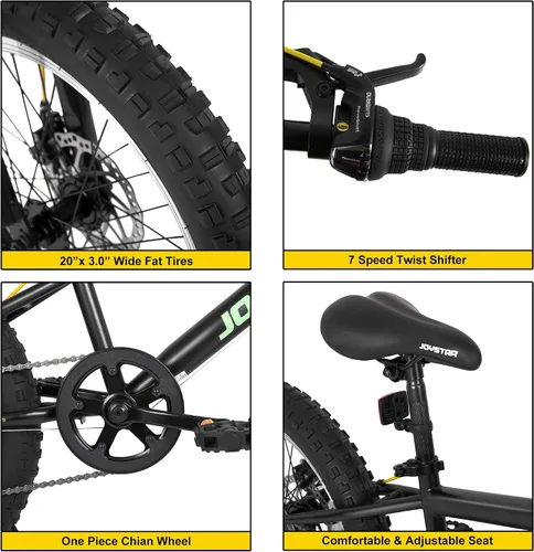 Vista 6 de JOYSTAR 20 Inch Mountain Bike for Kids Ages 7-10 Year Old, 3-Inch Wide Knobby Tires, 7 Speed Drivetrain, Disc Brakes, Fat Tire Kids Bicycles for
