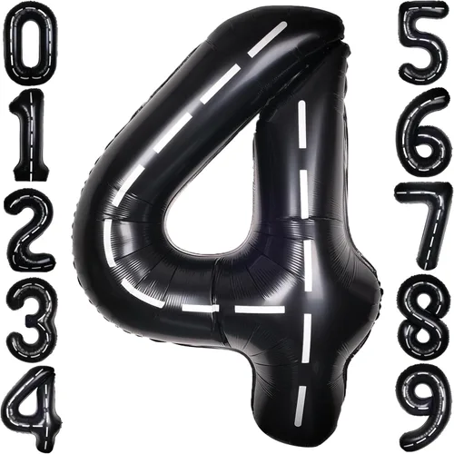 Vista 45 de Coche de carreras de 40 pulgadas, color negro, número 0, gran pista de carreras de helio, 0-9, gigante, digital, 0º papel de aluminio de Mylar