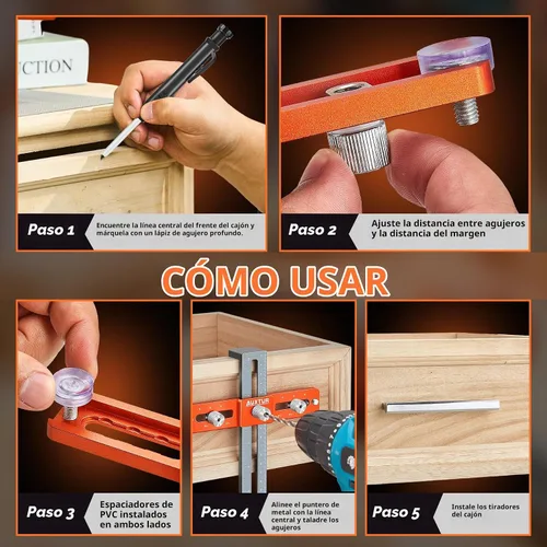 Vista 8 de Plantilla de hardware de gabinete, herramienta de plantilla de manija de gabinete ajustable with Deep Hole Pencil， with Alignment Hole, Punch
