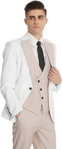 Vista 2 de Wangyue Traje de 3 piezas para hombre, traje ajustado para boda, graduación, esmoquin, trajes formales de negocios, blazer, chaleco y pantalones