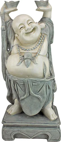 Vista 2 de Design Toscano Jolly Hotei Laughing Man - Estatua de jardín para interiores y exteriores, 26 pulgadas de alto, resina de piedra fundida, acabado