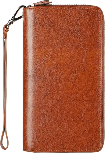 Vista 21 de Lavemi Pequeña cartera compacta para mujer, con bloqueo RFID, de piel auténtica, plegable, con ventanas de identificación