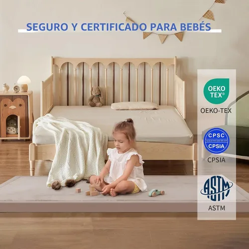 Vista 4 de Tapete de juego de 2 pulgadas de grosor para bebés y niños, tapete acolchado extra seguro, anticaídas, antideslizante, repelente al agua, tapete