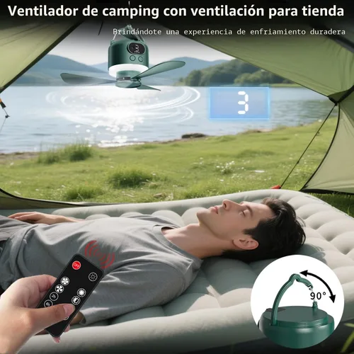 Vista 3 de Ventilador de techo inalámbrico portátil con control remoto, diseño de 3 aspas, batería de 10040 mAh operado por pilas, ventilador colgante