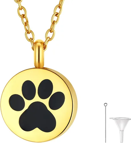 Vista 37 de FindChic Collares personalizados con urna para cenizas, barra vertical, gato, luna, reloj de arena, garra de perro, acero inoxidable, chapado en oro