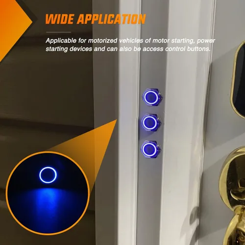 Vista 9 de Nilight Interruptor de botón de 0.472 in, 5 unidades con arnés precableado de acero inoxidable de 12 V 24 V, bloqueo automático, interruptores 5
