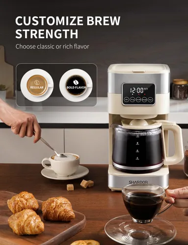 Vista 4 de SHARDOR Cafetera programable de 10 tazas, cafetera de goteo regular y fuerte para el hogar y la oficina, apagado automático, filtro permanente