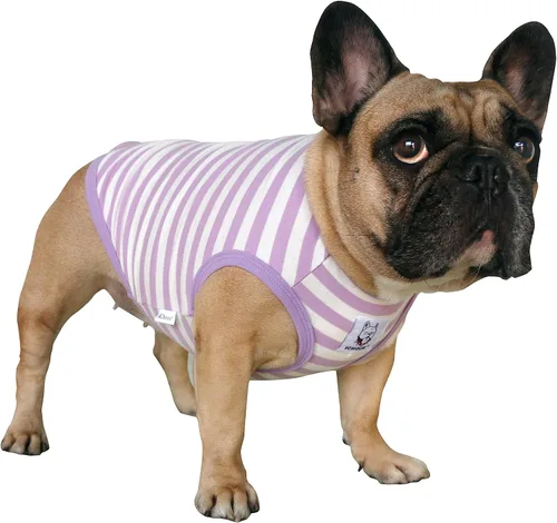 Vista 20 de iChoue - Camisetas de rayas de algodón 100% transpirable para Bulldog francés, chaleco de Halloween para perros medianos, camisetas Frenchie Pug
