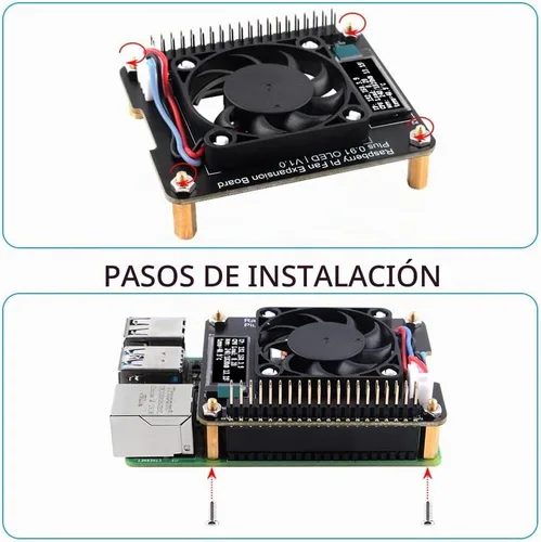 Vista 6 de GeeekPi Sombrero de ventilador para Raspberry Pi 4 Modelo B, PWM Fan GPIO Placa de expansión con pantalla OLED de 0.91 pulgadas para Raspberry Pi