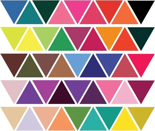 Vista 5 de Calcomanías de pared triangulares, colores mod, calcomanías triangulares, arte geométrico, reutilizables, calcomanías de pared para pelar y pegar