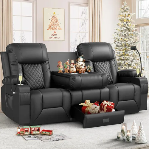 Vista 12 de Furnimat Juego de sofá reclinable con 2+1 piezas para sala de estar, sofá reclinable de 2 plazas en cuero, 1 silla reclinable con asiento de sofá