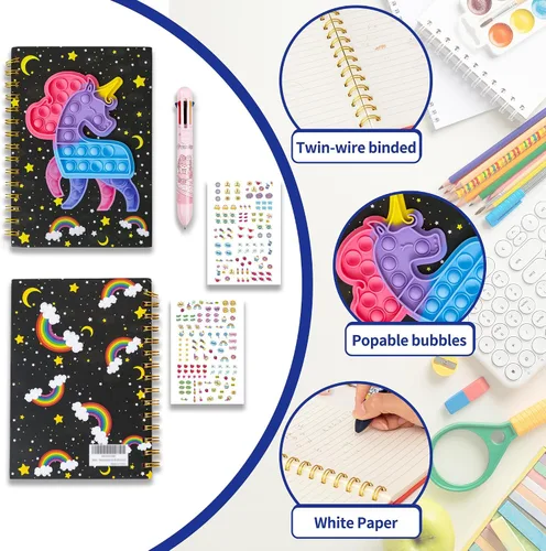 Vista 3 de windrio Cuaderno de burbujas para niños, cuaderno de burbujas para niñas, cuaderno de espiral para niños, diario de 8.1 x 5.7 pulgadas con 8