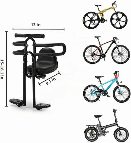 Vista 4 de Fediman Asiento infantil de bicicleta montado en la parte delantera para niños pequeños de 2 a 5 años, altura ajustable, ajuste universal