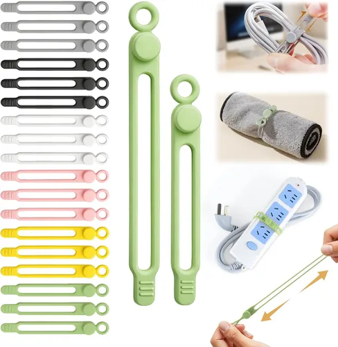Vista 11 de 10 bridas de silicona reutilizables, organizador de cables de datos, organizador de cables para oficina, multiusos, organizador de cables