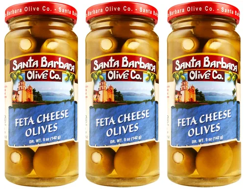 Vista 25 de Aceitunas verdes rellenas de anchoas sin hueso de Santa Barbara, perfectas para tablas de embutidos, ensaladas, pizza y pasta, paquete de 3, 5 onzas