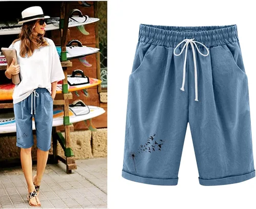 Vista 2 de Women Casual Cotton Shorts Drawstring Comfy Elastic Waist Shorts Summer Pull On Short with Pockets Mid-Length Lounge Shorts