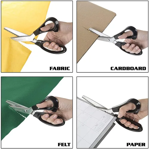 Vista 8 de Tijeras profesionales de costura para costura, tijeras profesionales de acero inoxidable con agarre cómodo, cuchillas dentadas y festoneadas