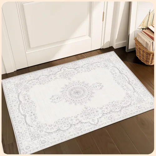 Vista 404 de Istana Alfombra larga antideslizante de 2.5 x 8 para el hogar, para pasillo y cocina, lavable, sedosa y suave al tacto, elegante, color azul y marfil