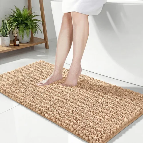 Vista 26 de Disolla Alfombra de baño pequeña, antideslizante, lavable, color beige, 17 x 24 pulgadas, súper absorbente, suave, alfombra de baño de felpilla