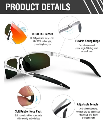 Vista 3 de Duco - Gafas de sol deportivas polarizadas para hombre con protección UV 8177s