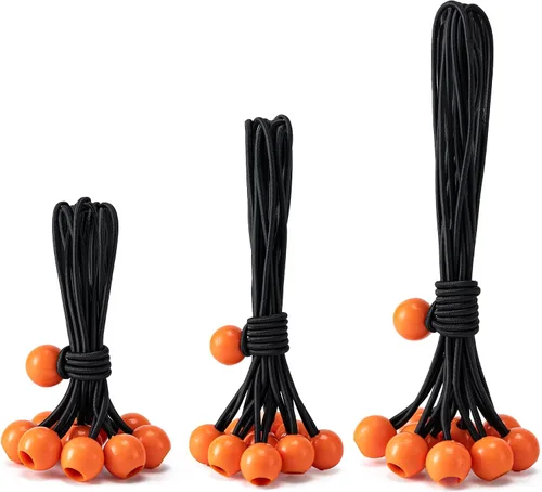 Vista 17 de Paquete de 30 cuerdas elásticas con bola, cuerdas elásticas resistentes de 4 pulgadas, lona de toldo con bolas elásticas para amarre de dosel