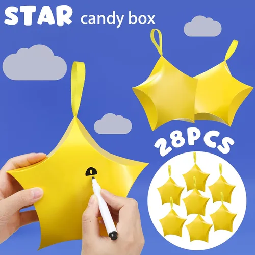 Vista 4 de 28 cajas de dulces en forma de estrella, cajas de dulces de regreso a la escuela, regalo para el primer día de escuela, con cintas colgantes
